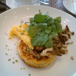 Dear me - Scramble egg with mushrooms and a corn fritter
